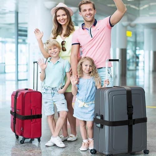 Aulese 2 Pack Luggage Straps, Adjustable Suitcase Straps with Luggage Tags, High-Visibility Luggage Straps for Suitcases, Travel Accessories Luggage Belt for Baggage (Black) — view 2