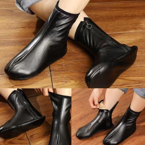 XAGMODSHN Women Men Winter Warm PU Faux Leather Slipper Socks Fleece Lined Thermal Indoor Outdoor Home Slip Middle Tube Socks — view 6