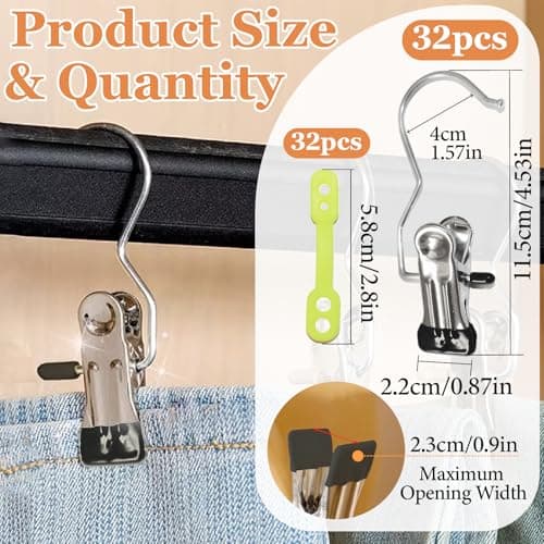 JIUHEEDAMAI 32 Pcs Portable Laundry Hooks, Metal No-slip Boots Hanger Clips — view 2