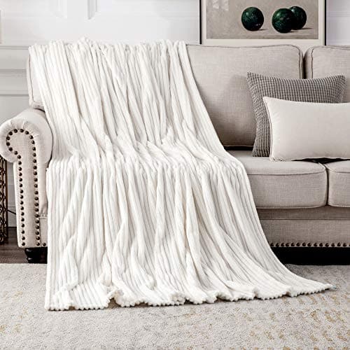 MIULEE Flannel Fleece Throw Blankets Soft Warm Comfortable Throws for Sofa Corduroy Fluffy Blanket Bed Throw for Bedroom Couch Travel Kids Bedroom Accessories 50x60Inch Beige — view 3