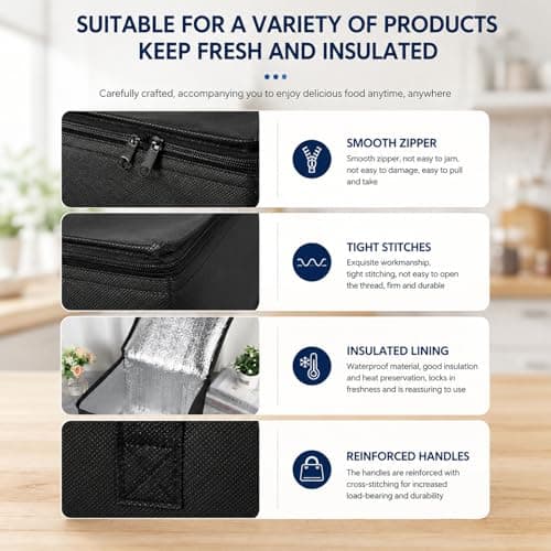 SurPse 3-Piece Cooler Bag Set, Foldable Insulated Bag for Food Delivery, Freezer Bags for Shopping, Black Thermal Bags in Large Medium Small Sizes for Picnic, Travel and Daily Lunch — view 3