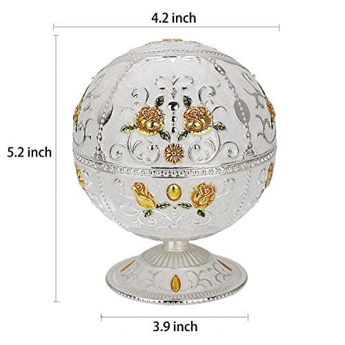 LAUYOO Windproof Ashtray with Lid for Cigarettes Metal Portable Cigar Ashtray Odor Eliminator for Indoor outdoor Hand Stamped Rose Pattern with Sparkle Fancy Gift for Men Women(Silver-Green Leaf) — view 3