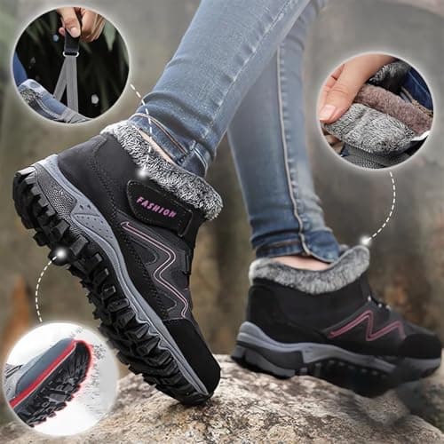 trail running shoes women Hiking Boots Women Waterproof Men Lightweight Lace up Ankle Booties Winter Warm Faux Fur Lined Walking Boot Non-Slip Mountain Trekking Shoes wide fit boots for uk Purple 7 — view 2
