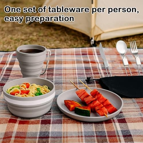 6 in 1 Foldable Camping Mess Kit Stainless Steel Cutlery for Travel Picnic — view 5