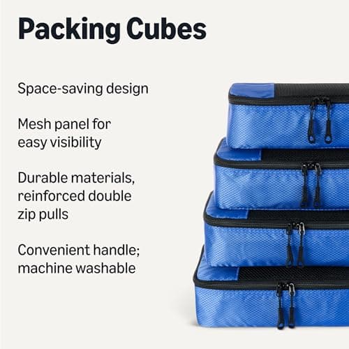 Amazon Essentials 4-Piece Packing Cubes Travel Accessories Set, Luggage Organiser with Double Zip, Mesh Top, Polyester, Small/Medium/Large/Slim, Blue (Previously Amazon Basics) — view 2