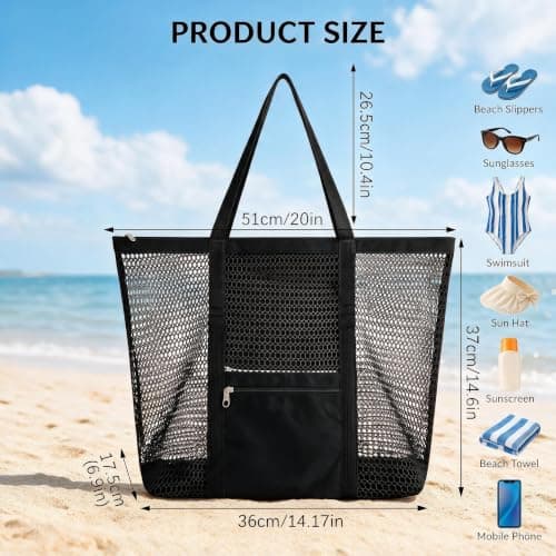 Dveezull Mesh Beach Bag, Beach Tote Summer Casual Personalised Shoulder Bag — view 2