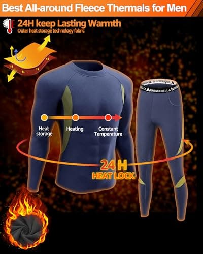 UNIQUEBELLA Thermal Underwear Men Set Long Sleeve Tops Long Johns Thermal Base Layer Bottom Fleece Lined Quick Drying for Workout Skiing Running Hiking, Blue 1, L — view 3