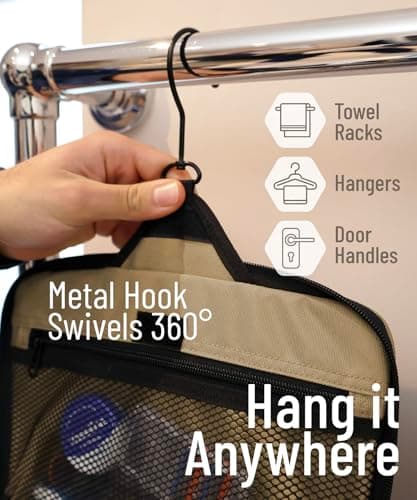 D&D Hanging Toiletry Bag for Women and Men, Travel Wash Bag, Light Brown — view 5