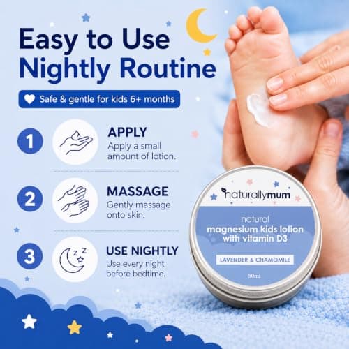 NaturallyMum Kids Magnesium Lotion with Vitamin D3 50ml | Lavender & Chamomile Magnesium Cream for 6+ Months | Travel Size Lotion with Shea Butter & Coconut Oil | Non-Greasy Formula — view 5