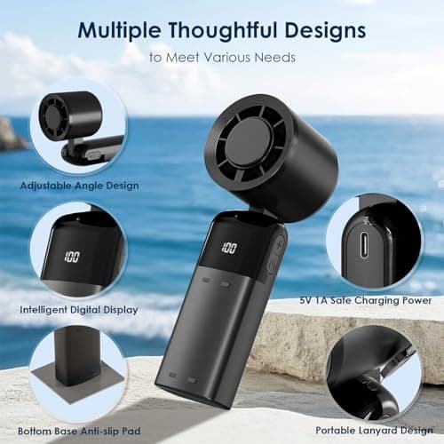 Handheld Fan Portable, 100 Speed Small Hand held Fans Rechargeable, UP to 18 Hrs Powerful Turbo Fan, Battery Operated Electric Mini Personal Desk & Neck Fan, Travel Essentials, Holiday Gifts Black — view 6