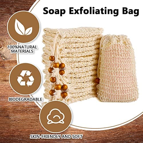 2 Pack Sisal Soap Bags - 10x13cm Organic Natural Soap Bags with Drawstring, Eco Friendly Soap Saver Pouch Bags for Bath Shower Foaming, Drying Soaps, Exfoliatio Shampoo Bar Bag — view 2
