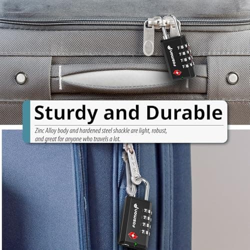 Fosmon TSA Approved Luggage Locks (4 Pack), Resettable Multi-Use 4 Digit Combination Padlock 10,000+ Codes with Zinc Alloy Shackle, Ideal for Travel Bag, Suitcase, Locker, Backpack, Briefcase - Black — view 4