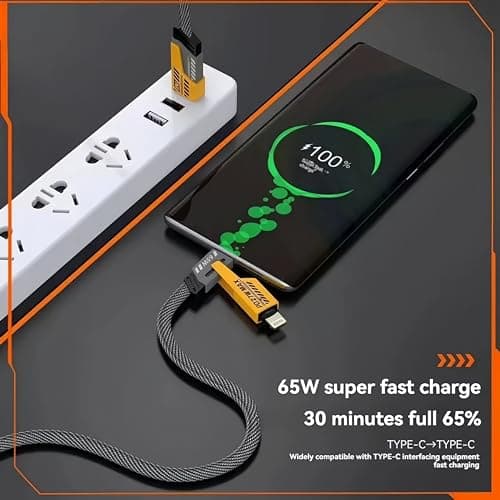 VEN-DENS 4 in 1 Multi Charger Cable | 65W Fast Charging Multi-Port Cable | USB A/C to Lightning & USB C | 120CM Nylon Braided Compatible with iPhone 16/15/14/13/12 Pro Max, MacBook Samsung Galaxy — view 3