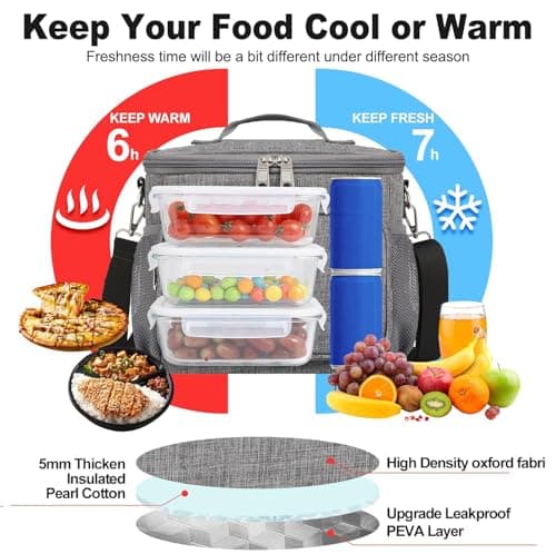 KANGSIT 9L Insulated Lunch Bag, Fits 12 Cans, Large Soft Cooler Tote, Black — view 5