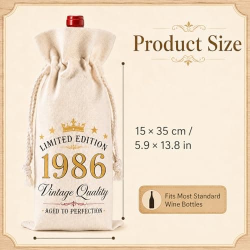 Xenovate 40th Birthday Gifts for Men Women - Wine Bags Gift with Drawstring, Limited Edition 1986 Burlap Bottle Bags Turning 40 Best Friend, Wife, Coworker — view 3