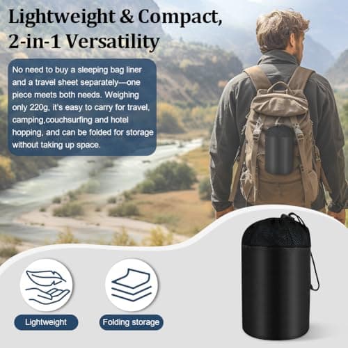Aolso Sleeping Bag Liner, Lightweight Travel Sheet for Adults, 220 x 90 cm Camping Sheet, Ultralight Sleeping Bag Liner, Ideal for Camping, Hotels, Backpacking and Summer Trips-Blue — view 6