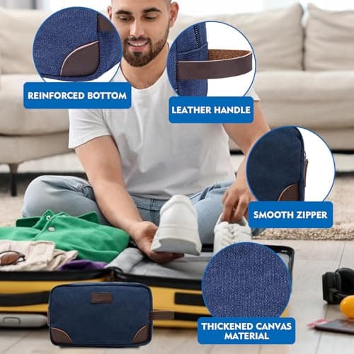 Toiletry Bag Men, Wash Bags for Men with Zipper Large Capacity Travel Bag, Portable Canvas Shaving Bag, Toiletry Bags Coin Purse Key Makeup Bag Storage Bag for Travel Gym Bathroom (Blue) — view 4