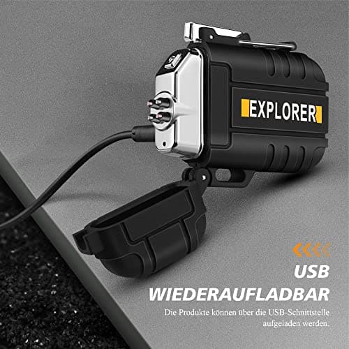 lafagiet USB Rechargeable Lighter, Waterproof Dual Arc Lighters for Camping Hiking Outdoor Survival Kits (F13-Black) — view 4