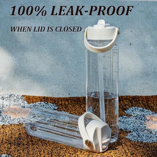 GOPPUS 1000ml/32oz Clear Water Bottle with Straw, Tritan Leakproof Sports Drinking Bottle, BPA Free Wide Mouth Gym Bottle with Handle and Measurement Marks for School, Gym, Travel (Transparent) — view 5