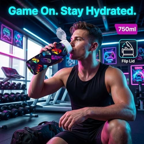 Susfyhya Boys Water Bottle with Straw, Game Drinks Bottle with Flip Top Lid, Leakproof Drinking Bottles for Adults Teen, Gaming Water Bottles for School, Sport & Travel, Gamer gifts for Boys (750ml) — view 5