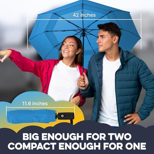ZENO Travel Umbrella Compact - Small Umbrella for Backpack & Purse, Portable Automatic Umbrellas for Rain, Windproof, Reinforced Fiberglass Ribs, Water-Repellent Teflon, Blue — view 2