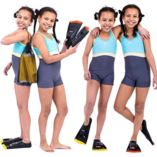 Swimming Training Fins Swim Flippers Travel Size Short Blade For Snorkeling Diving Pool Activities. Open Water Equipment for Men, Women & Children New Bright Colours + Mesh Bag (36-38 M, black-red) — view 3