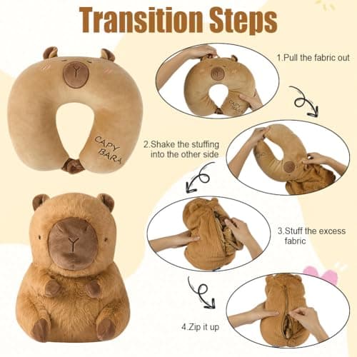 Alaoo Cute Neck Pillow, Deformable U-shaped Pillow with Animal, 2-in-1 Deformable Neck Pillows Play Companion for Adults, Kids, Children in Home, Office, Camping, Travelling, Sleeping, Capybaras — view 4