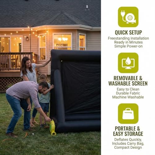 Inflatable Projector Screen, 16FT Inflatable Movie Screen Outdoor One-piece Design Front & Rear Projection Blow Up 16:9 HD Movie Screen Outdoor Projector Screen for Backyard Movie Night Pool Party — view 3