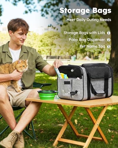 pecute® Cat Carrier Large, Breathable Pet Carrier Bag, Dog Carrier M, Grey — view 6