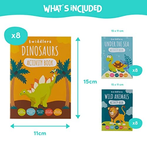 THE TWIDDLERS 24 Mini Colouring Activity Books for Kids, A6 Size - Learning Safari Dinosaur & Sea Animals for Children, Perfect Mini Activity Books for Party Bags Birthday Favours Fillers (Ages 4-8) — view 5