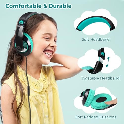 Rockpapa Comfort+ Wired Kids Headphones with Microphone for School/Tablet — view 3