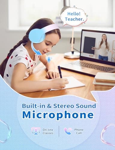 Bluetooth Kids Headphones,Wireless Kids Headphones Over Ear with Microphones,Stereo Sound ,10H Playtime,Foldable&Adjustable Children Headphones,Bluetooth 5.1 Headset for Adults School Travel (Blue) — view 3