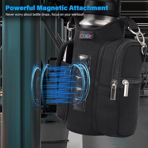 icolor Magnetic Gym Bag Water Bottle Holder Carrier with Strap & Phone Pockets, Φ3.9 Gym Magnetic Bag 5 Built-in Magnets Gym Accessories Organizer Sling Small Gym Bag Pouch for Men Women — view 2