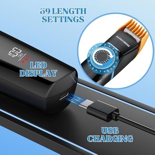 BarberBoss 3-in-1 Beard Trimmer, Hair Clipper & Nose Trimmer for Men, Waterproof Grooming Kit with Precision Blades, Adjustable Trim Lengths, USB Rechargeable, LED Display, Travel Case — view 6