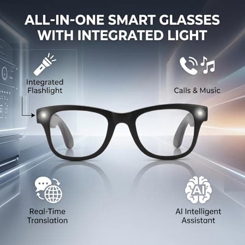 Plyisty AI Smart Glasses with Strong Flashlight and 100+ Languages Real Time Translation, Bluetooth Call Music Glasses with Immersive Audio, for Business Travel Outdoor Work — view 3