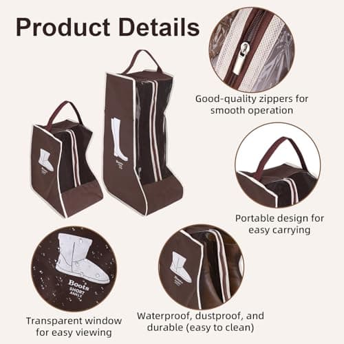 4pcs Boot Storage Bags, Brown Tall & Short Boots Protector Bags with Handles & Transparent Window Dust Proof Waterproof Boot Travel Bag for Travel Home Storage — view 4