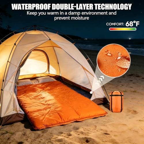 Sleeping Bag, Double Sleeping Bag with 2 Pillows Extra Large 3-4 Season Lightweight, Waterproof Indoor & Outdoor Use for Adults for Hiking, Backpacking and Camping Travel (Orange Double) — view 6