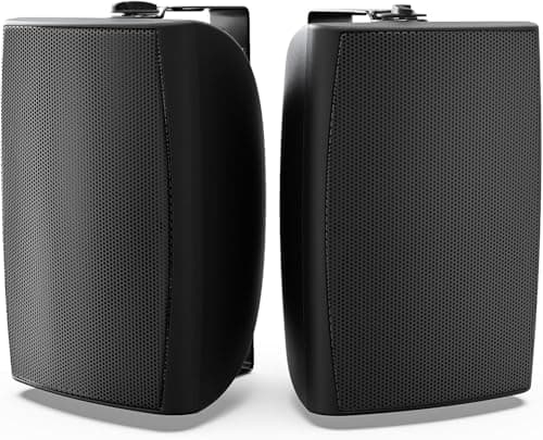 Herdio 8 Inch 600W Outdoor Bluetooth Speakers Waterproof Wired with Powerful Bass, TWS Pairing Wall Mount Durable Loud Sound System Suitable for Patio Garden Porch Backyard Home Theater (1 Pair Black)
