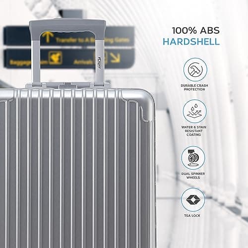 Flight Knight Premium Lightweight Carry On Suitcase - 8 Spinner Wheels - Built-in TSA Lock - Aluminium Frame, ABS Hard Shell Carry on Check in Luggage Highly Durable - Approved for Over 100 Airlines — view 4