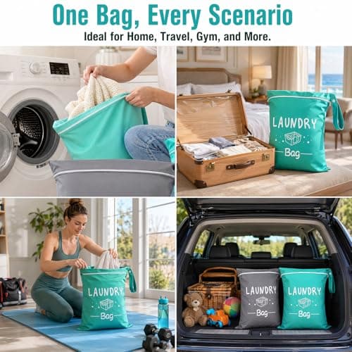 2 Pcs Travel Laundry Bag, Waterproof Wet Bag for Swimming, Lightweight Small Laundry Bags for Travelling, Dirty Clothes Bag with Zipper for Gym, Camping, Holiday — view 4