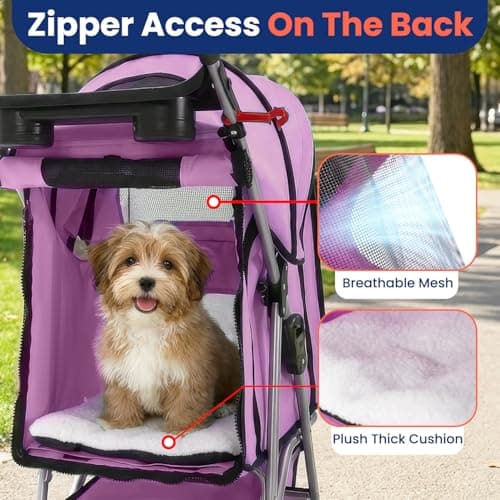 BestPet 4-Wheel Pet Stroller Dog and Cat Stroller Breathable Mesh Lightweight Travel Carrier Waterproof & Foldable Design Storage Basket for Daily Walks & Outdoor Use，Pink — view 6
