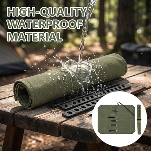 Hounyou 7 Slot Knife Roll Bag for Chefs, Waxed Canvas Knife Case with Knife Guard — view 4