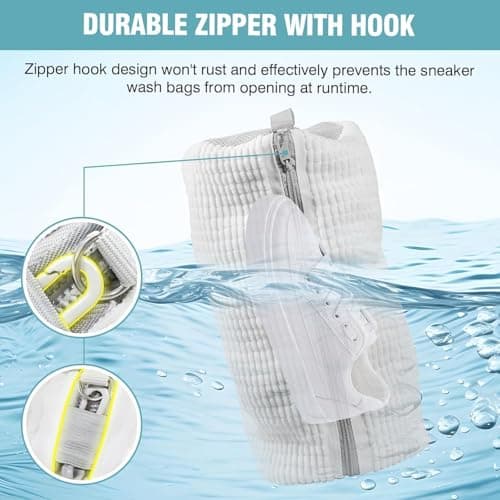 2-Pack Reusable Shoe Washing Bags, Heavy-Duty 360° Protection Laundry Bags with Zipper for Sneakers, Trainers & Delicate Clothing (White) — view 5