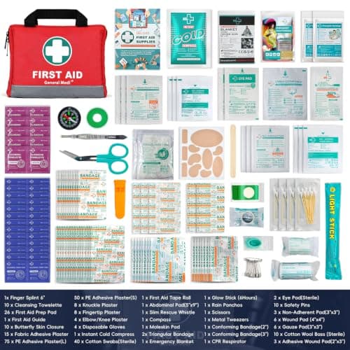 General Medi First Aid Kit -309 Pieces- Reflective Bag Design - Including Eyewash, Bandages, Moleskin Pad and Emergency Blanket for Travel, Home, Office, Car, Camping, Workplace — view 2