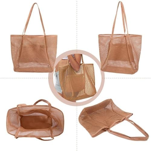 HAORQEE Extra Large Mesh Beach Tote Bag, Lightweight Foldable with Zip — view 6