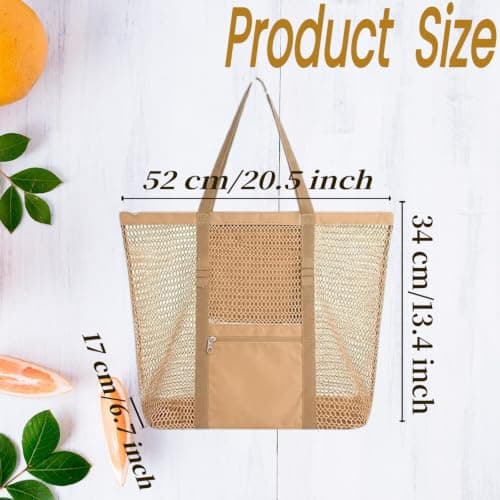 Wrbugukeji Mesh Beach Bag, Stylish Beach Tote for Swimming(Brown) — view 3