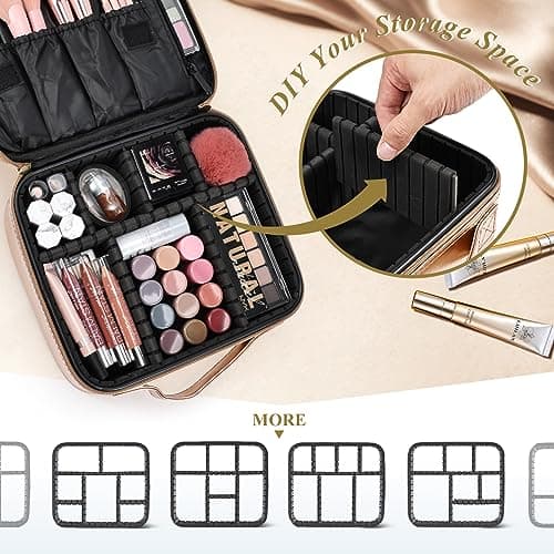 Makeup Bag Cosmetic Case Vanity Travel Beauty Box Make Up Case, Rose Gold — view 4