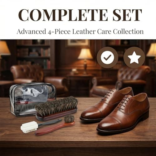 Focenat 5 Piece Shoe Brush Set, Horsehair Brush for Shoe Shine Polish Buff, Leather Cleaning Kit with Dauber Applicator and Microfiber Cloth, Wooden Handle for Boots Bags, Portable Carry Bag — view 5