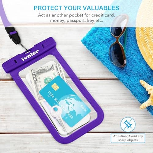 ivoler [2 Pack Waterproof Phone Case & Pouch Set, IPX8 Dry Bag with Waist Strap for Beach, Swimming, Kayaking, Fits iPhone 17 16 15 Pro Max, Samsung S26 S25 Ultra, Up to 7.0" - Deep Purple — view 6