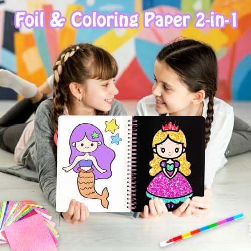 Foil handicraft for Kids-No Mess Colouring Book,Art & Craft Supplies Kits-Create Sparkly Princess Unicorn Pictures,Party Activity,DIY Creative Activity Travel Toy,Ideal Gifts for Girls Boys Ages 4+ — view 5